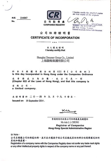China Shanghai Dreamer Group Co., LTD zertifizierungen